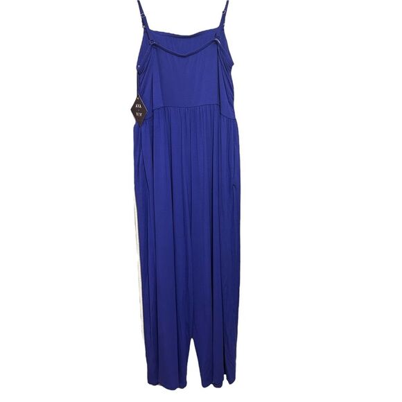 NWT Ava & Viv Strapless or Straps Ruched Jumpsuit Pockets Wide Leg Blue Sz 2X - Picture 5 of 10